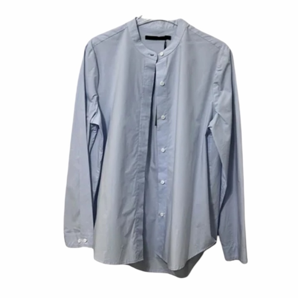 Jenni Kayne French Blue Collarless Shirt: Effortless Style NWT Size L
